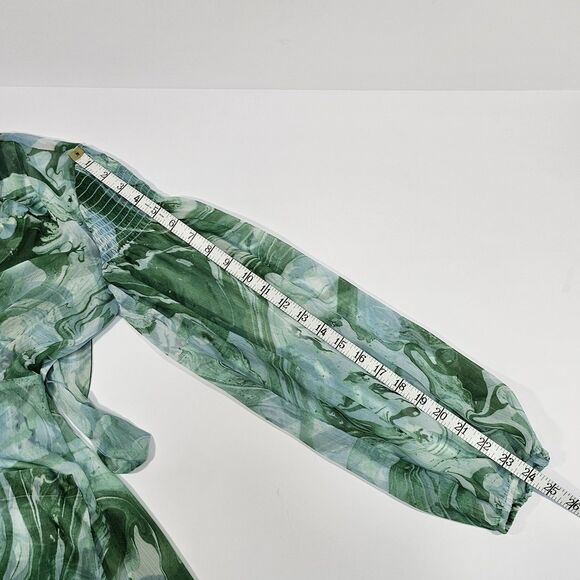 GUESS Green Marble Print Sheer Belted Maxi Duster Dress Long Sleeve Size S - Picture 8 of 8